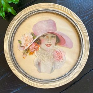 Vintage Beauty in a Pink Bonnet Round Portrait